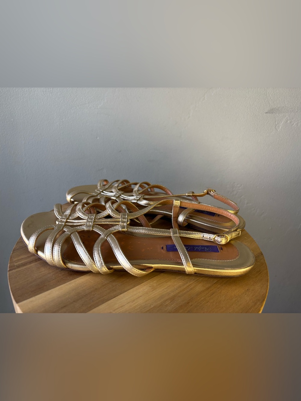 Ralph Lauren Purple Label Gold Strappy Open Toe Slingback Sandals ~ Size 38.5